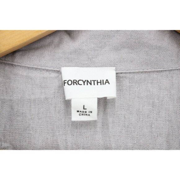 FOR CYNTHIA Dress Womens Large L Light Gray Sleeveless Button Front Linen Blend - Picture 4 of 8